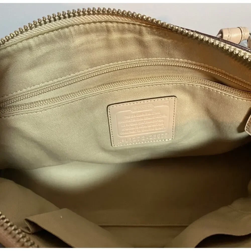 Coach Haley Light Nude Perforated Leather Top Handles Zipper Satchel Bag